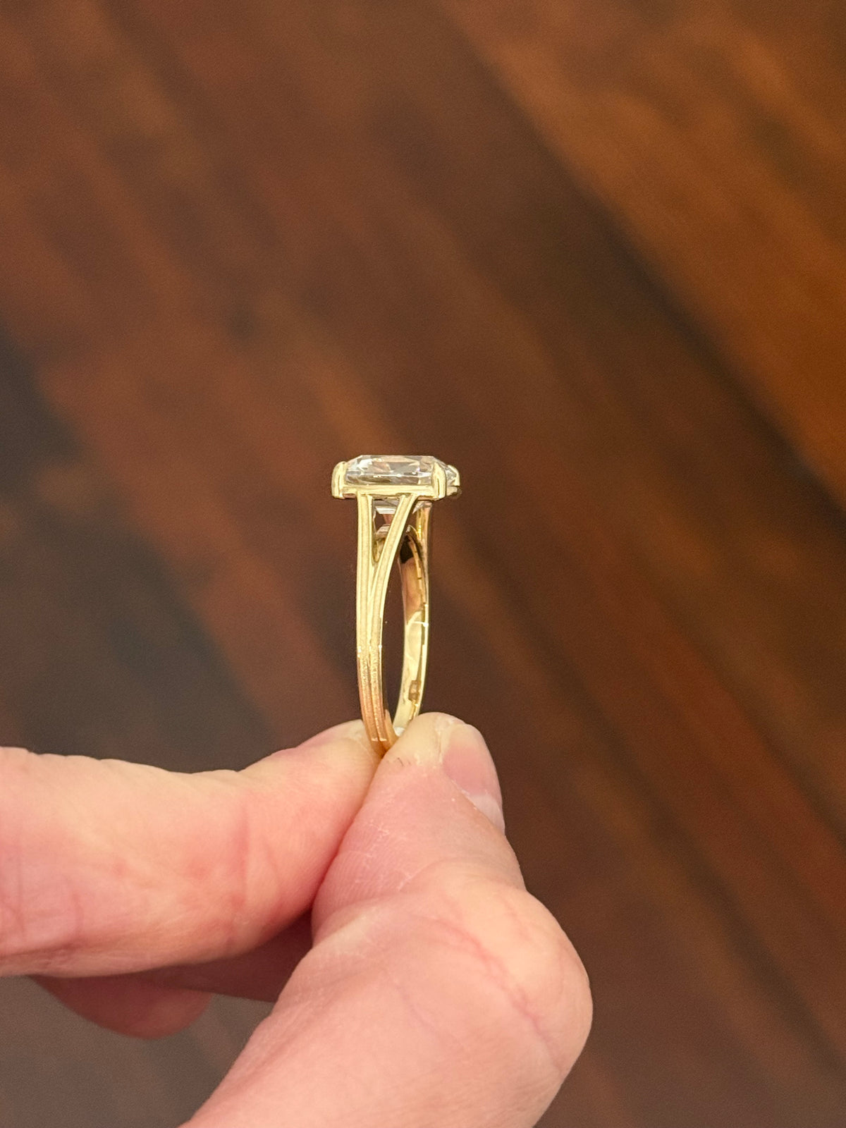 Yellow gold IGI certified 3.11ct antique cushion cut lab diamond ring