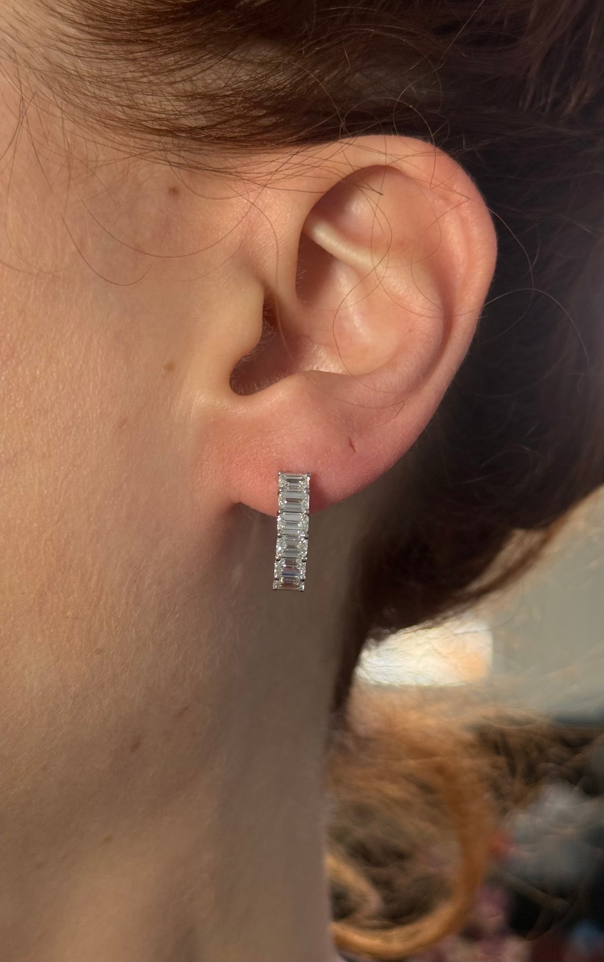 White gold 2.55ct emerald cut lab diamond oval hoop earrings