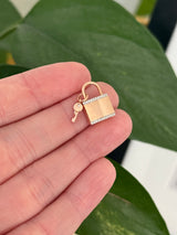 Rose gold natural diamond lock and key pendant