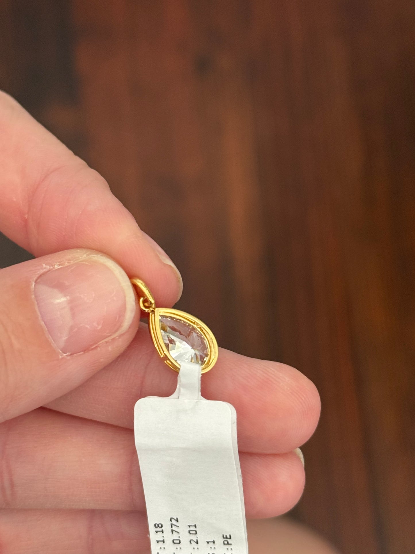 Yellow gold bezel set 2.01ct pear shaped lab diamond pendant