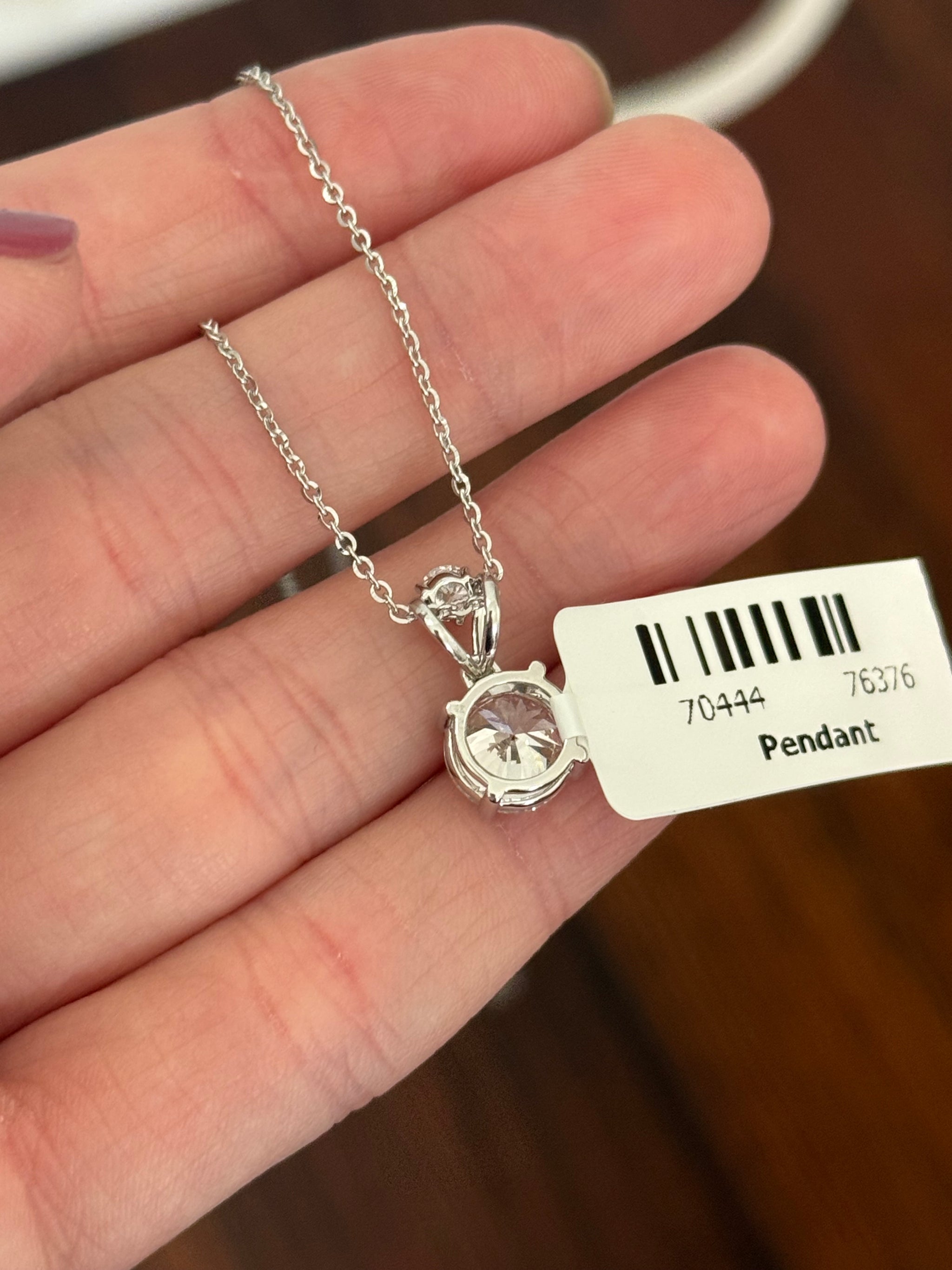 White gold round lab diamond necklace