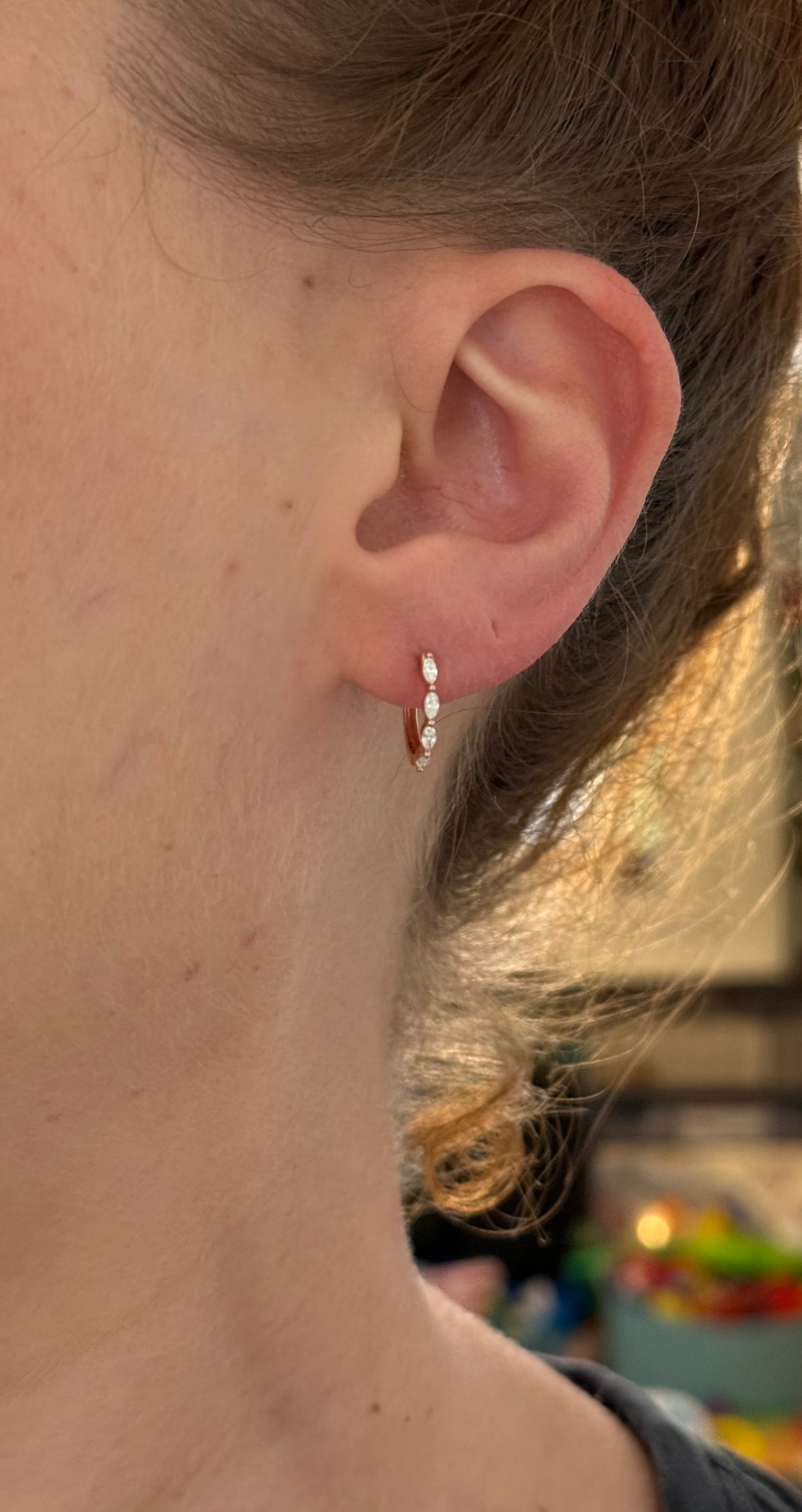 Rose gold 0.25ct marquise lab diamond oval hoop earrings
