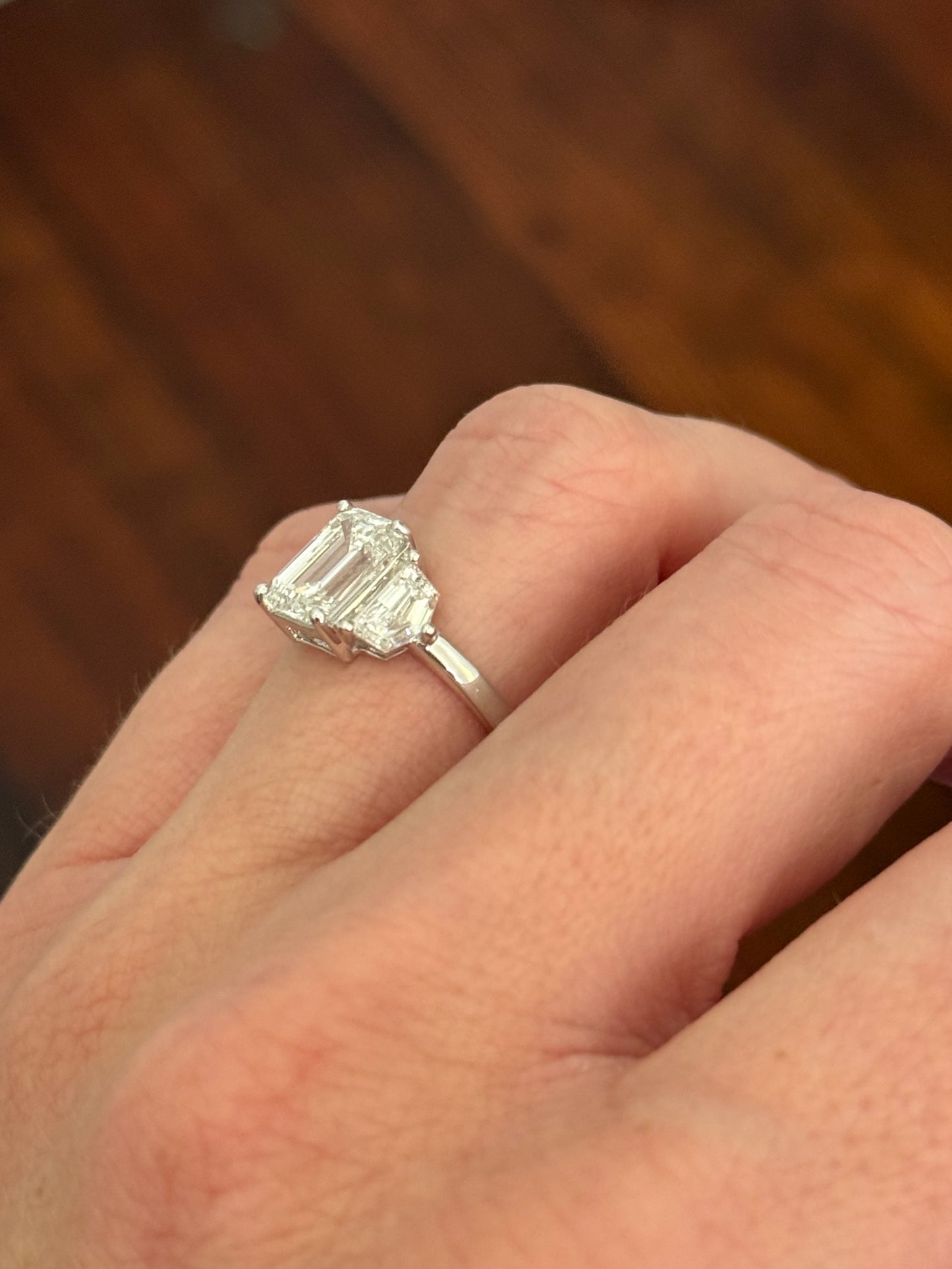 White gold emerald cut and Cadillac cut lab diamond ring