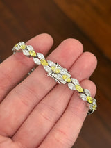 White gold 12.11ct marquise yellow and white lab diamond bracelet