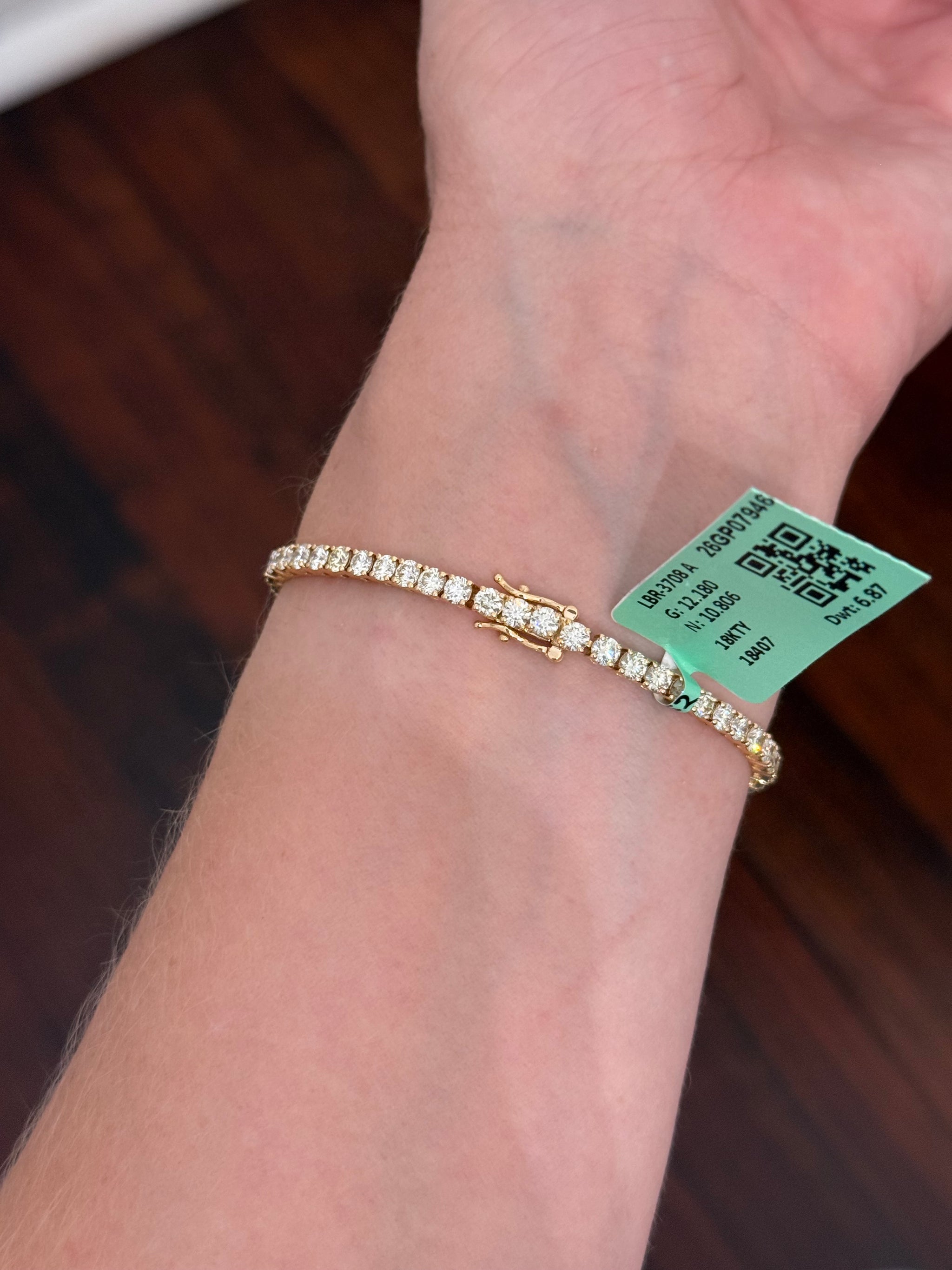 4 prong yellow gold 6.87ct natural diamond tennis bracelet
