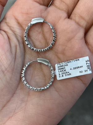 14k 1.0 ctw White Hoop Earrings