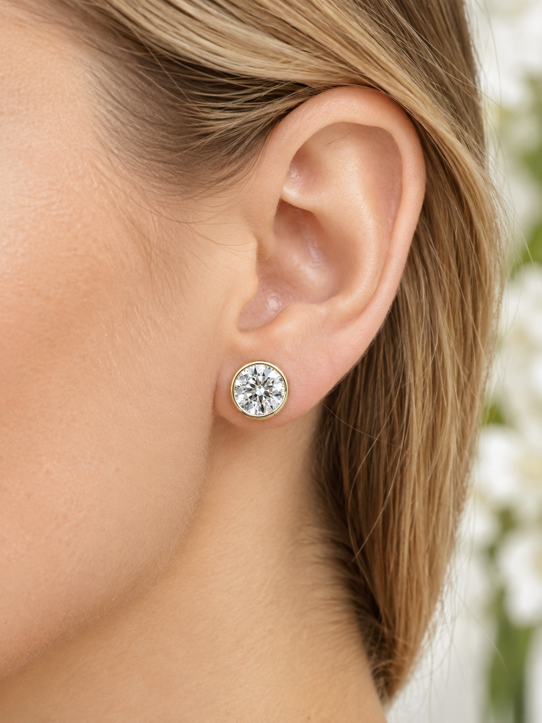 Custom Made Bezel Set Round Lab Diamond Earring