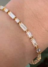 Yellow gold 7.22ct baguette and emerald cut natural diamond bracelet