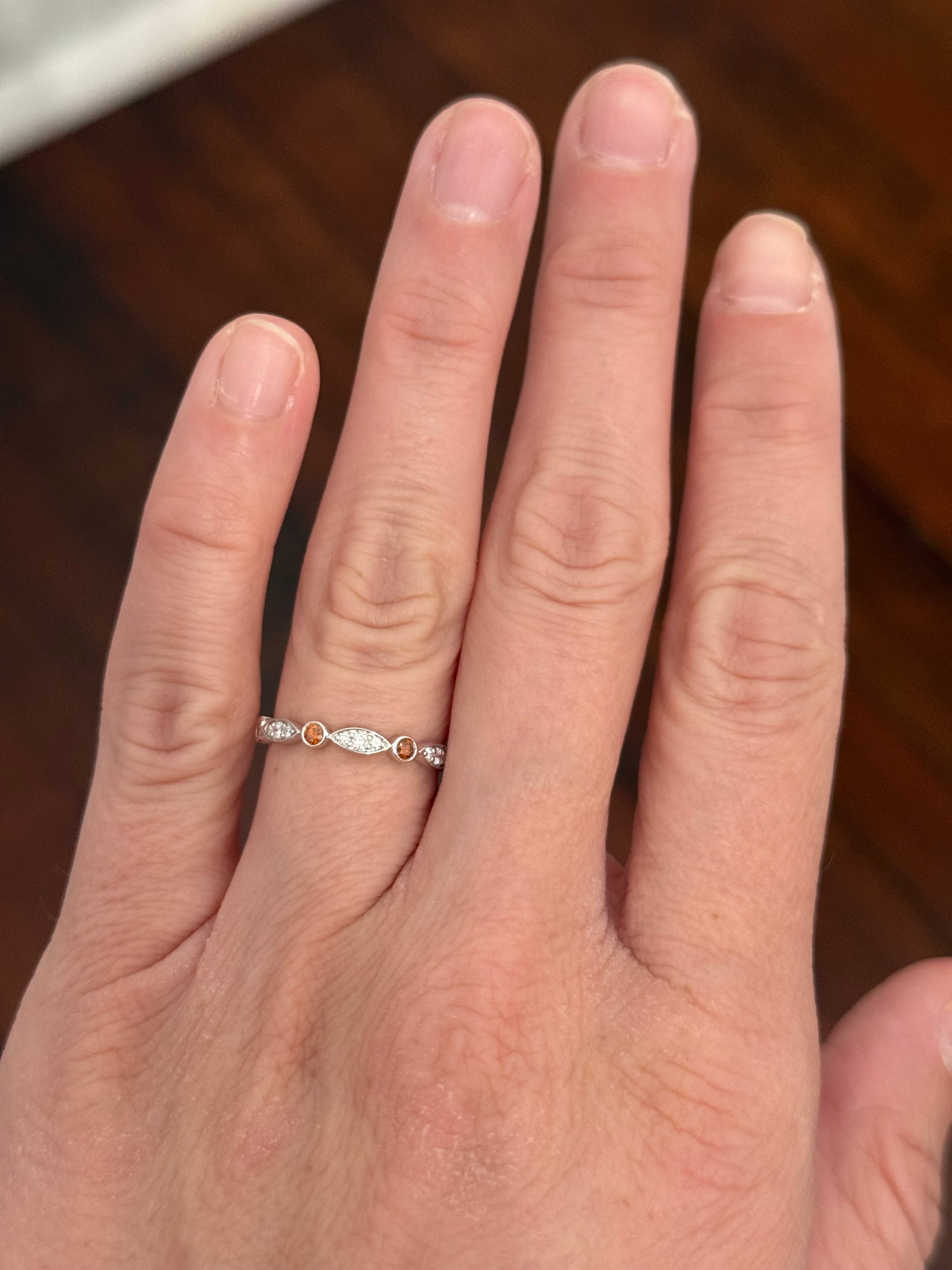 White gold orange and white lab diamond band