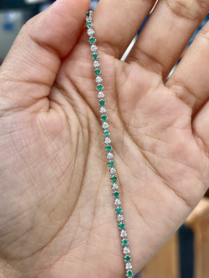 14k 1 ctw Diamonds and 0.85 ctw Emerald 7 Inches Tennis Bracelet