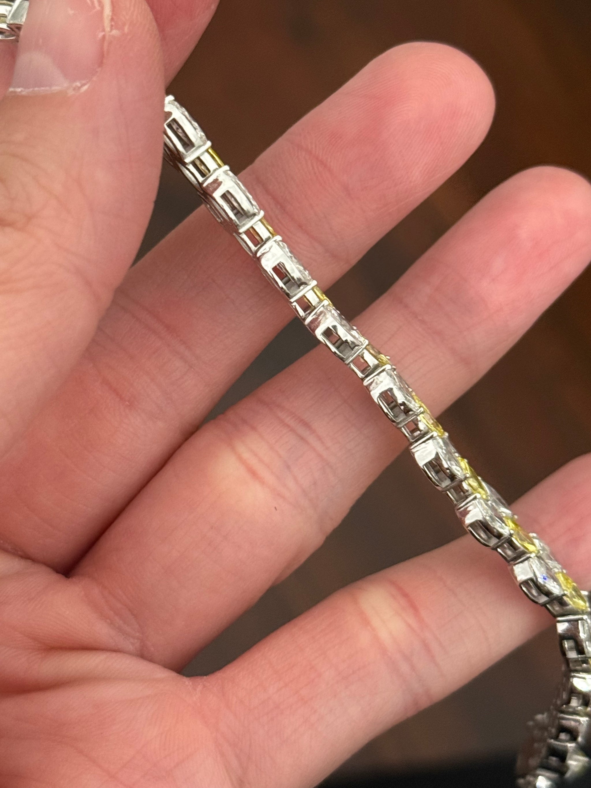 White gold 12.11ct marquise yellow and white lab diamond bracelet