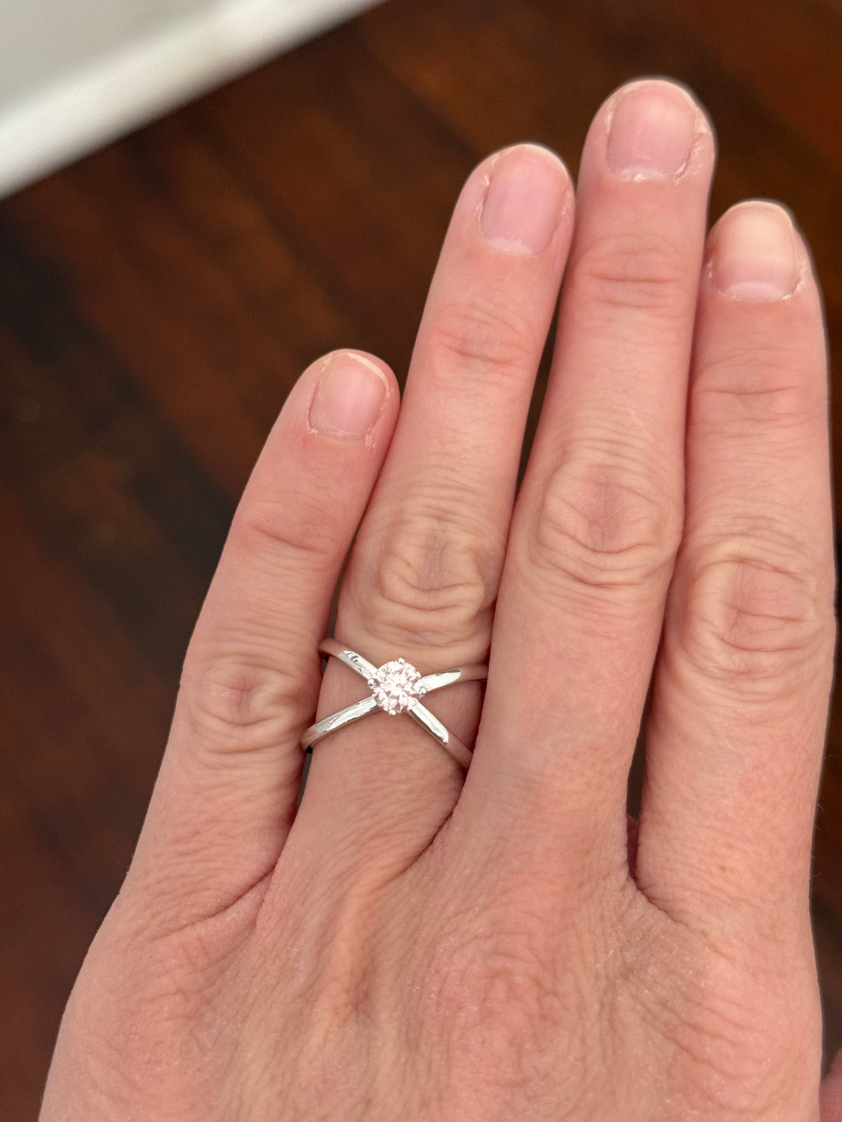 White gold 0.66ct pink lab diamond ring