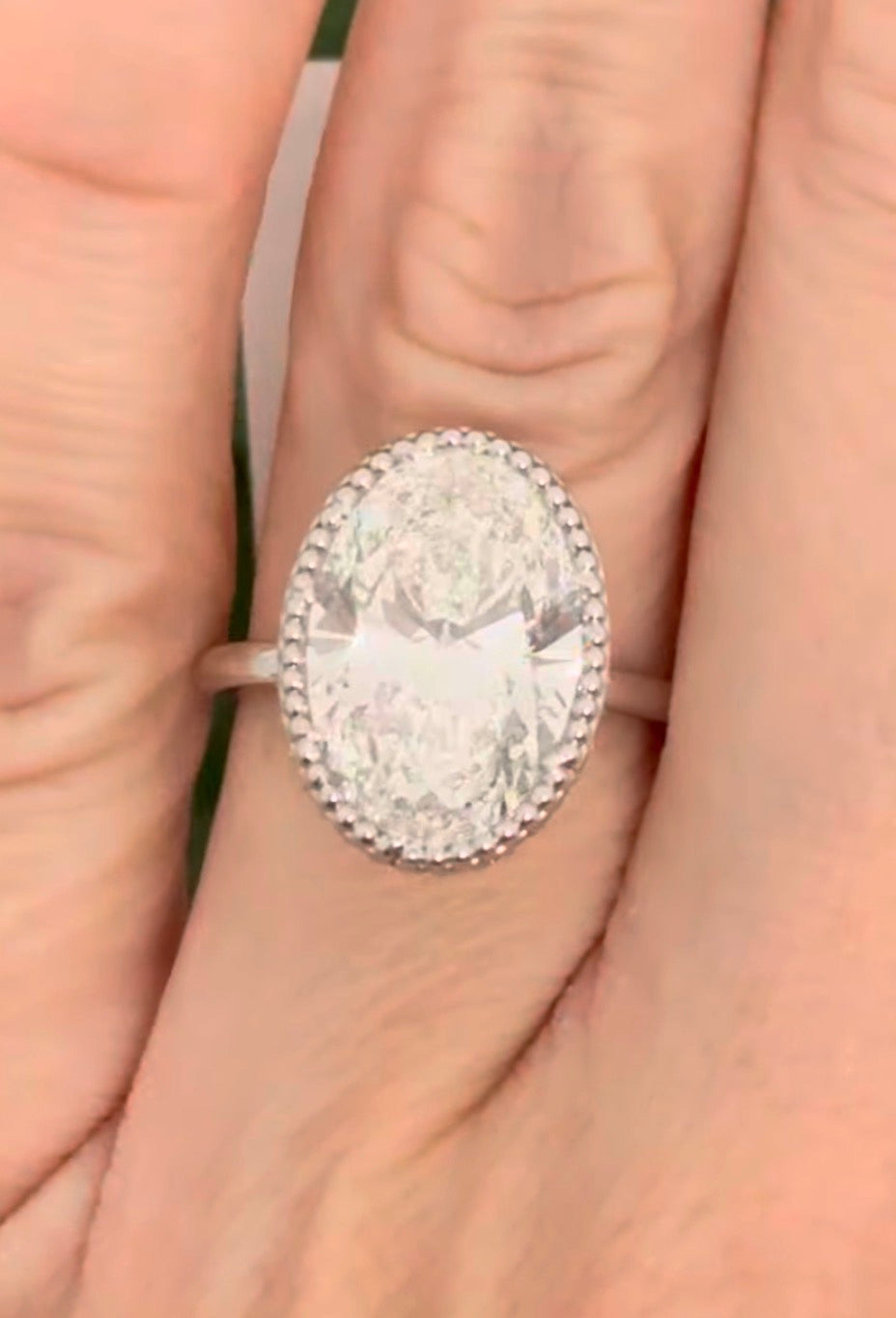 White gold oval lab diamond ring