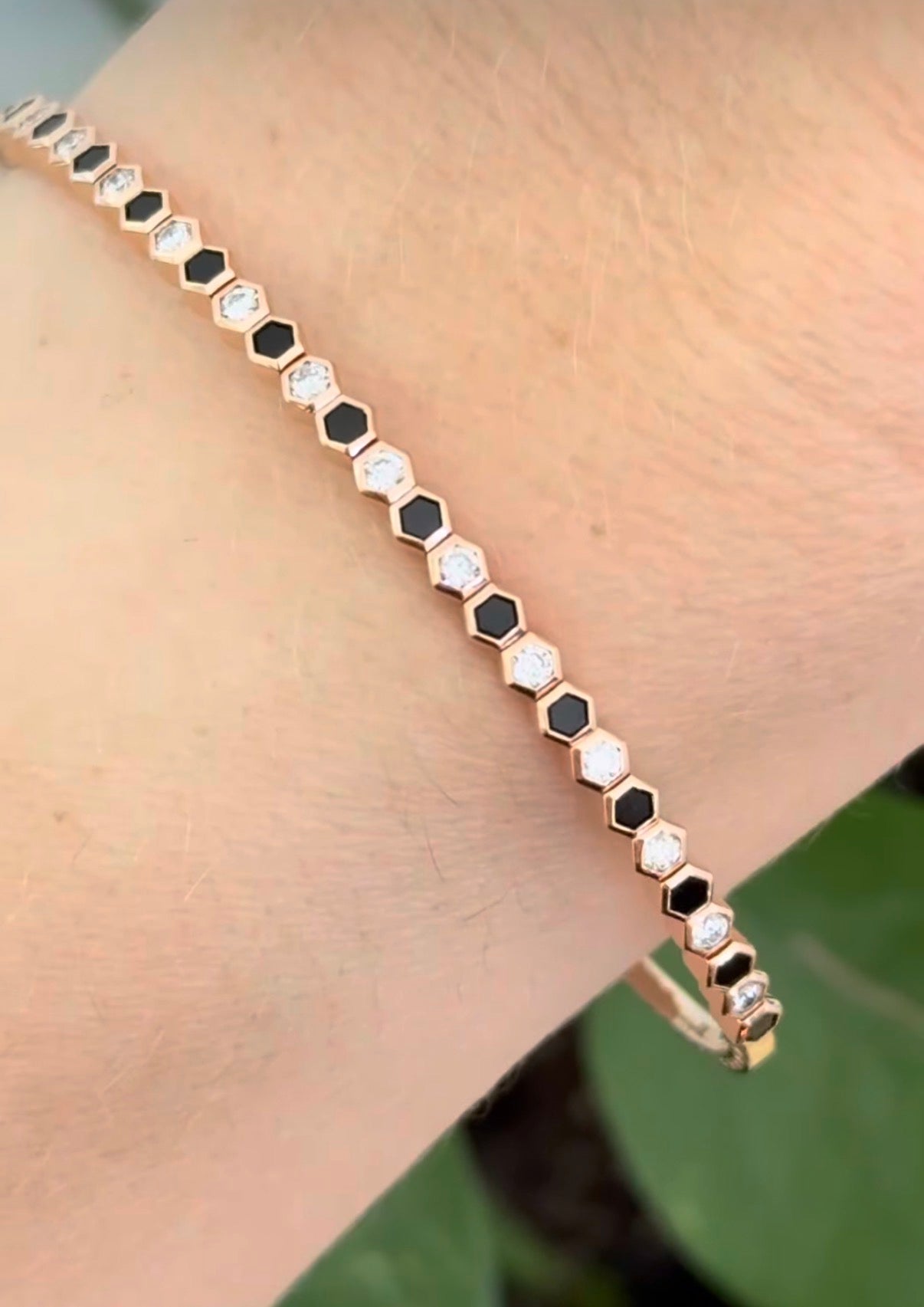 Rose gold white and black natural diamond flex bracelet