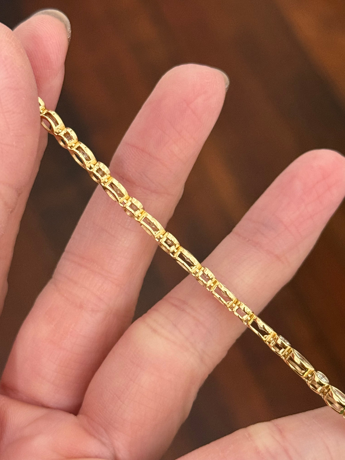 Yellow gold bezel set 3.45ct marquise and round natural diamond bracelet