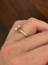 Yellow gold pear shape pink lab diamond and radiant white lab diamond ring