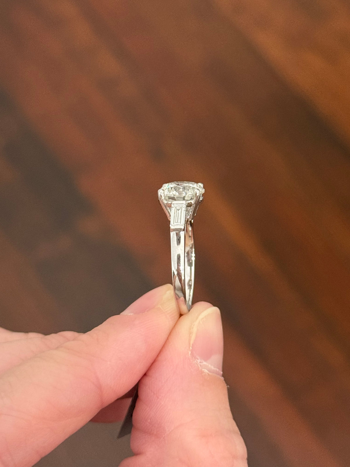 White gold round and baguette lab diamond ring