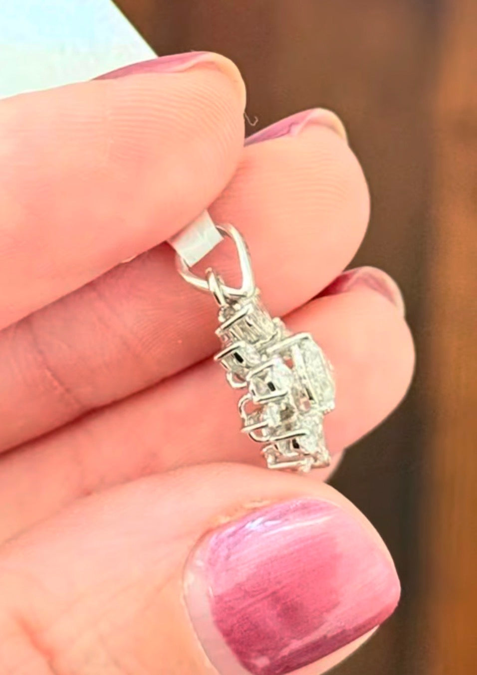 White gold trillion, pear shape and marquise lab diamond pendant