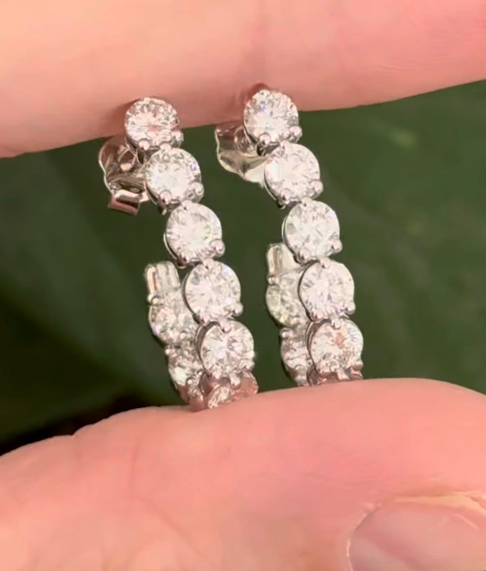 White gold 3.16ct lab diamond open back hoop earrings