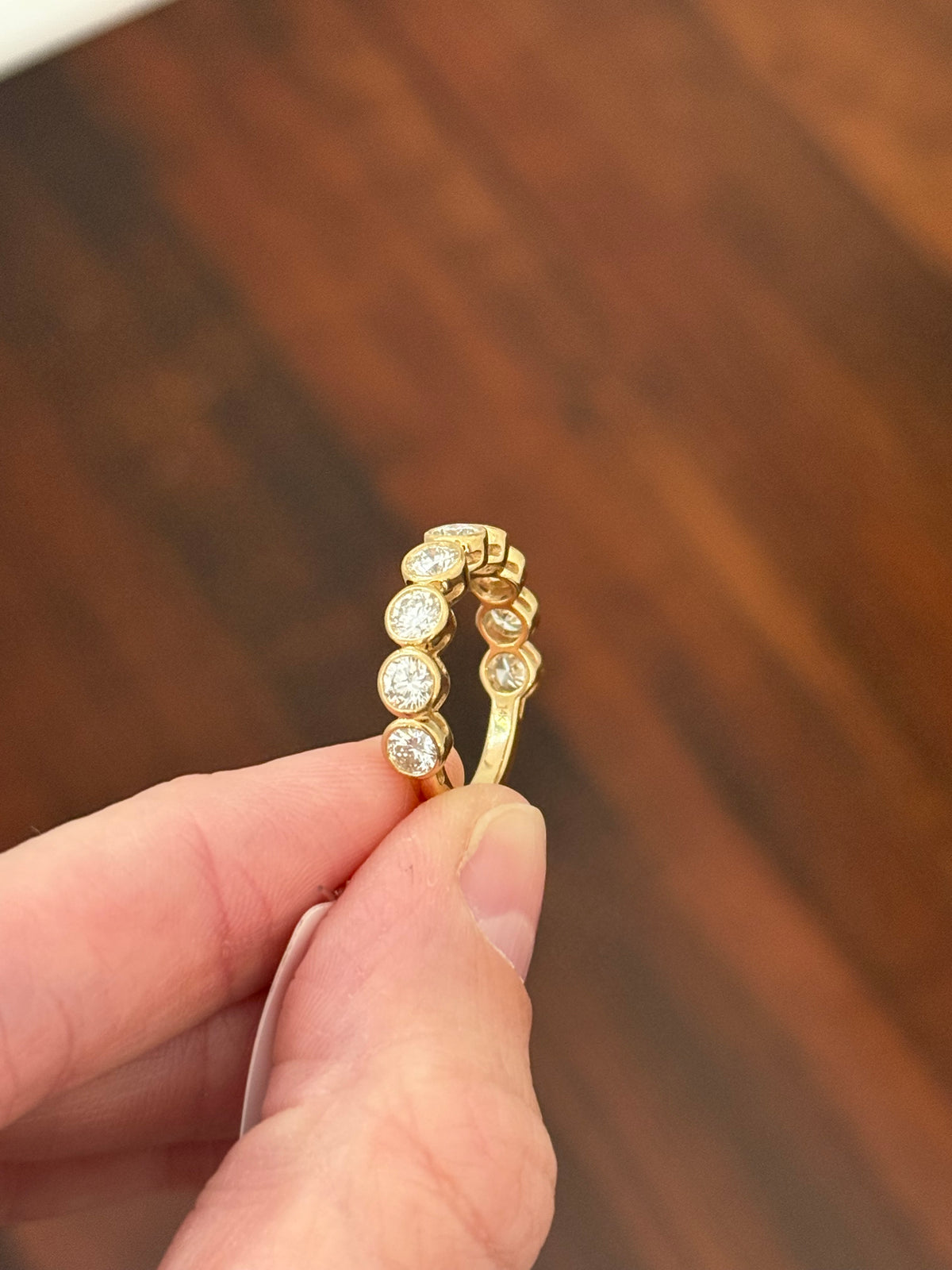 Yellow gold bezel set 2ct lab diamond 3/4 eternity band