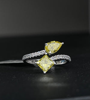 *Premade* 1.67 cttw Fancy Yellow Pear and Princess with lab diamonds Ring