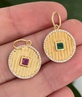 Yellow gold natural diamond pendants available with emerald or ruby