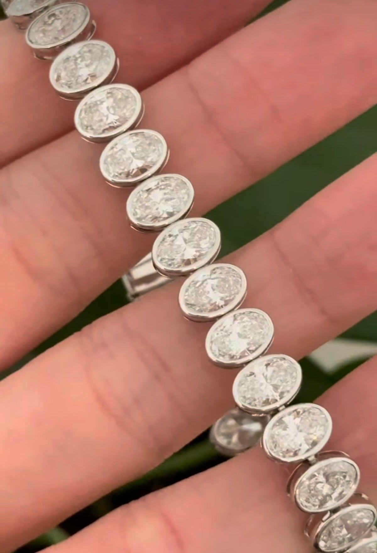 White gold bezel set 17ct oval lab diamond bracelet