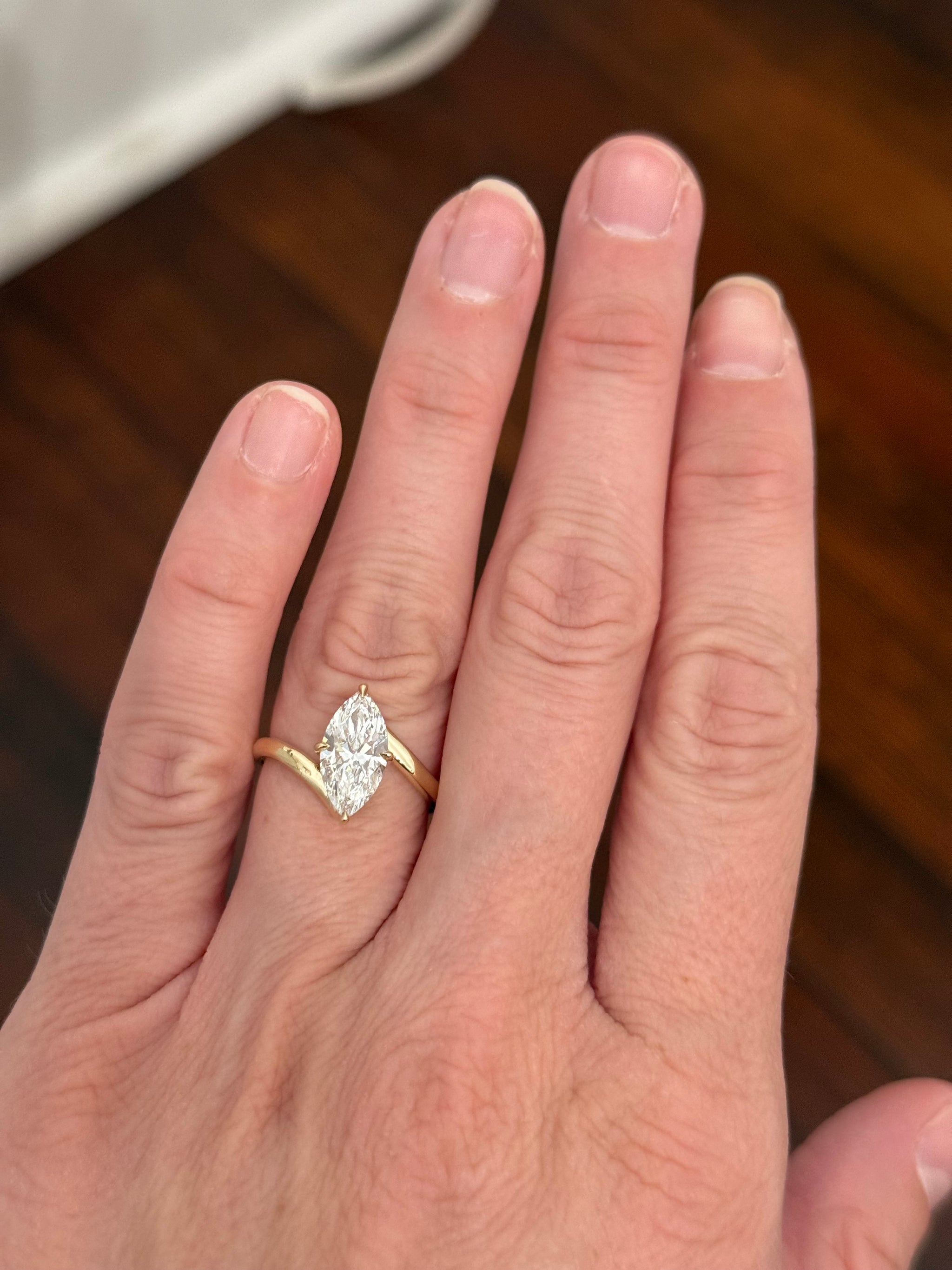 Yellow gold IGI certified 2.04ct marquise lab diamond ring