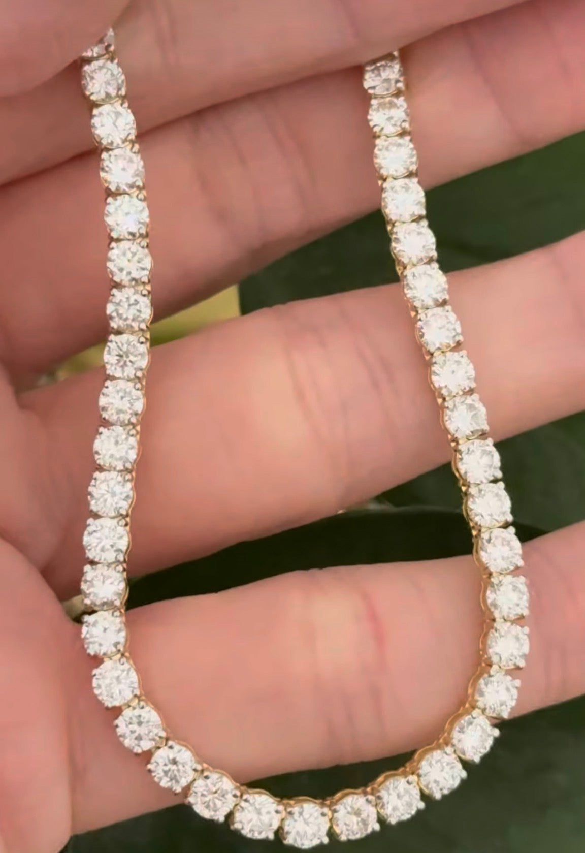 18” 4 prong yellow gold with white gold prongs 20ct lab diamond tennis necklace