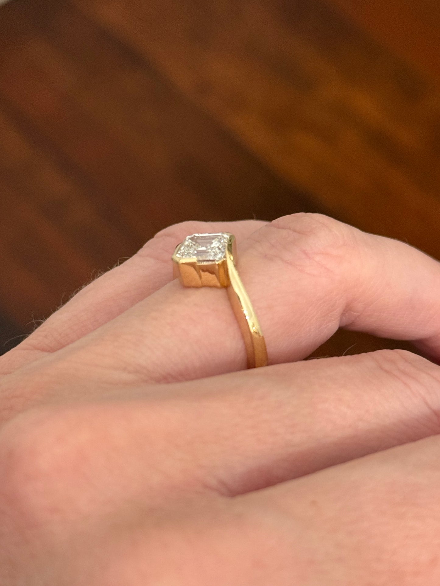 Yellow gold half bezel set IGI certified 2.07ct asscher lab diamond ring