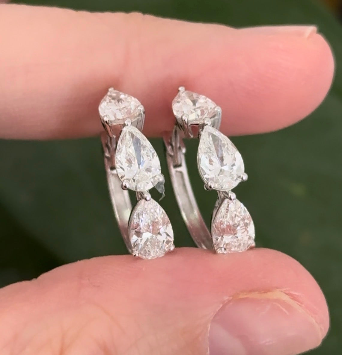 White gold 3.98ct pear shaped lab diamond hoops