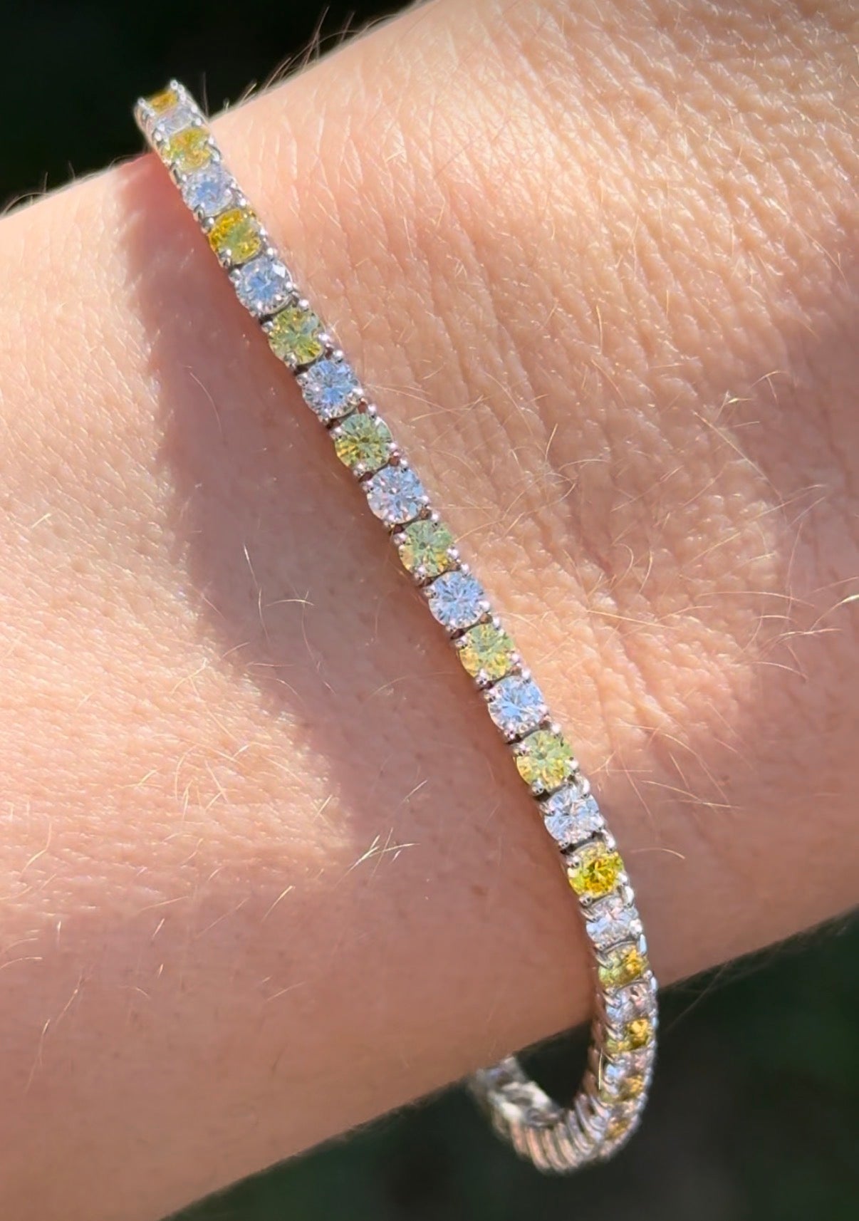 4 prong white gold 5.05ct yellow and white lab diamond tennis bracelet