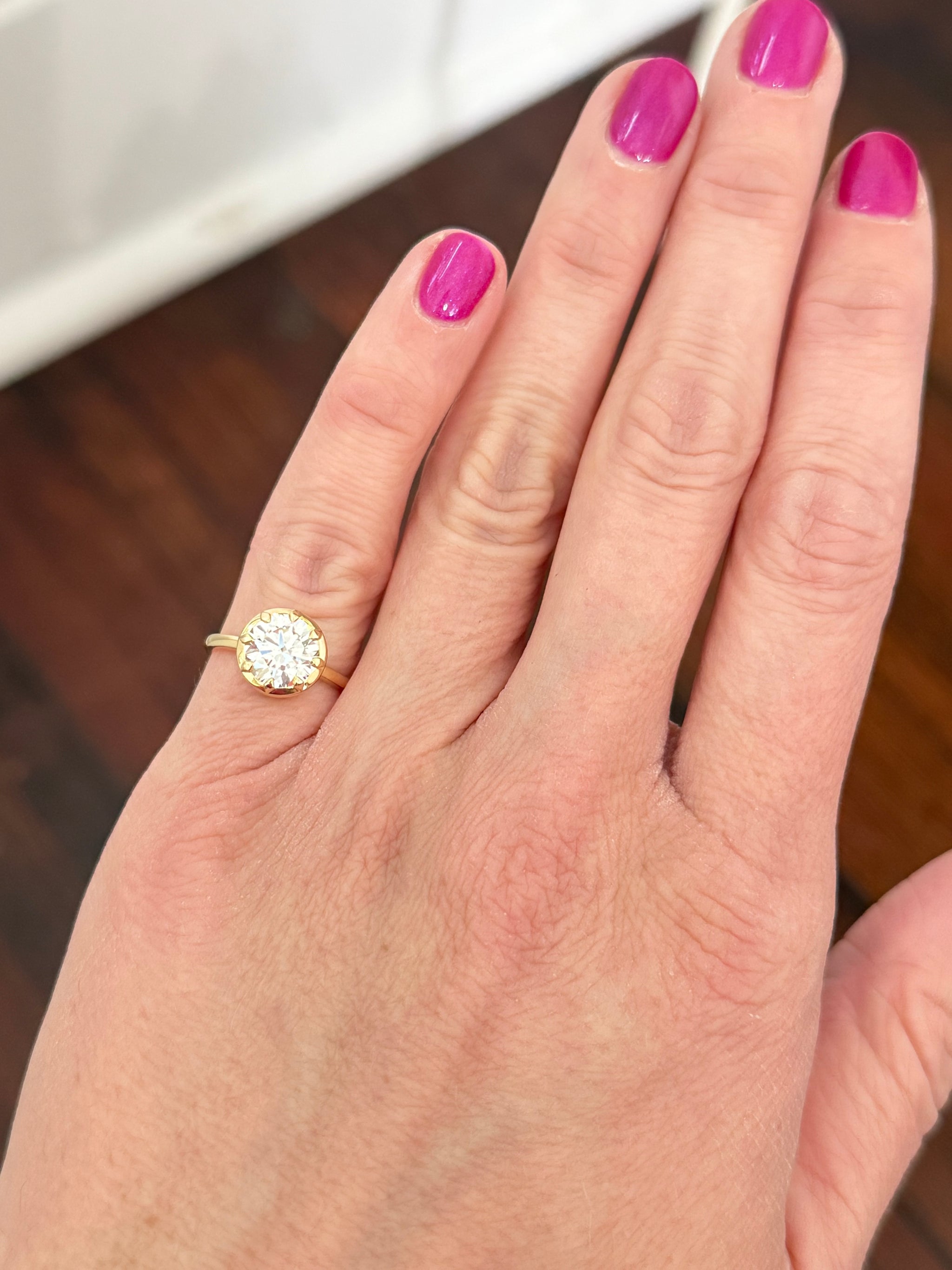 Yellow gold IGI certified 2ct round lab diamond ring