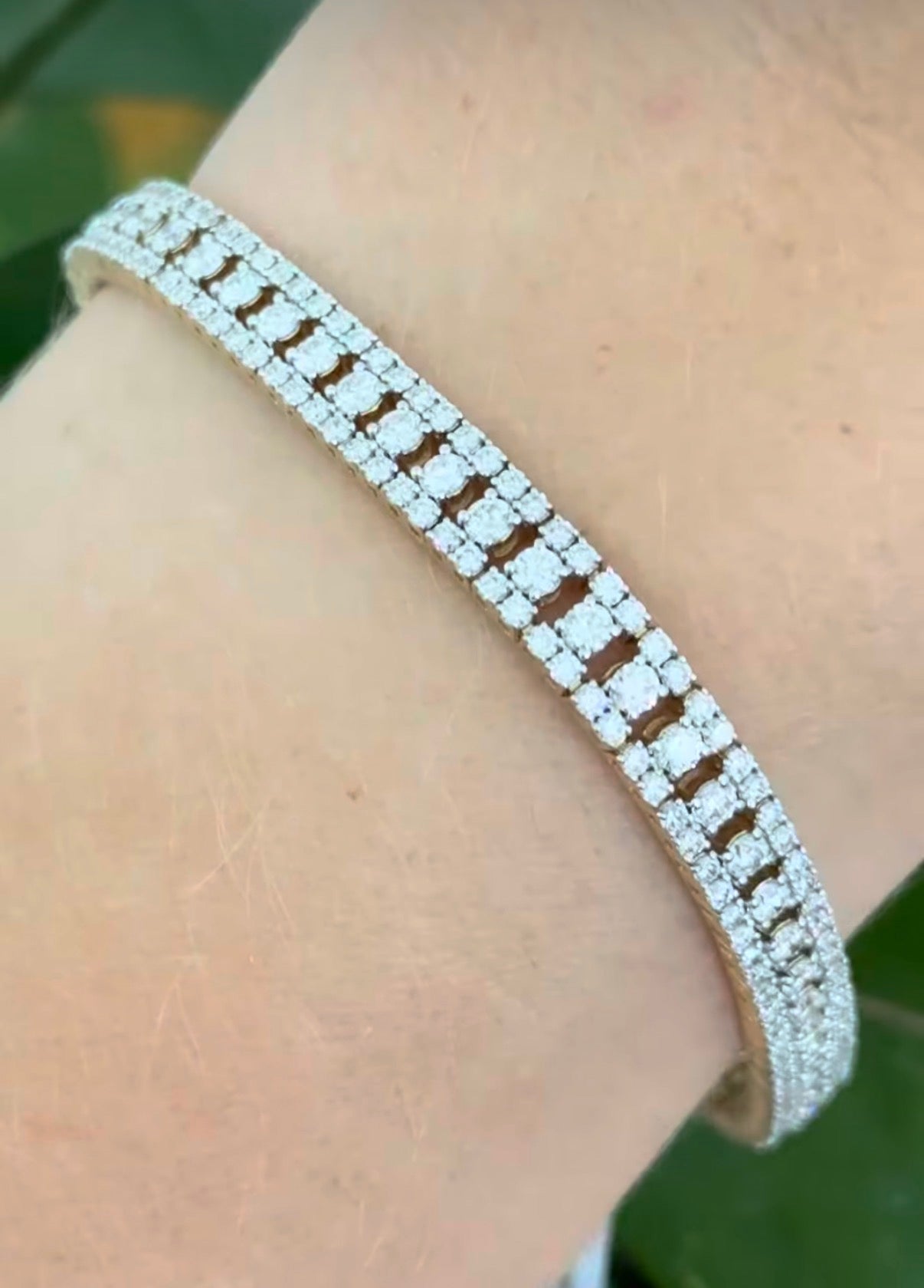 Yellow gold 5.56ct lab diamond bracelet. Prongs are white gold.