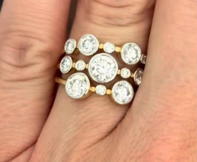 Yellow gold with white gold bezel set lab diamond ring