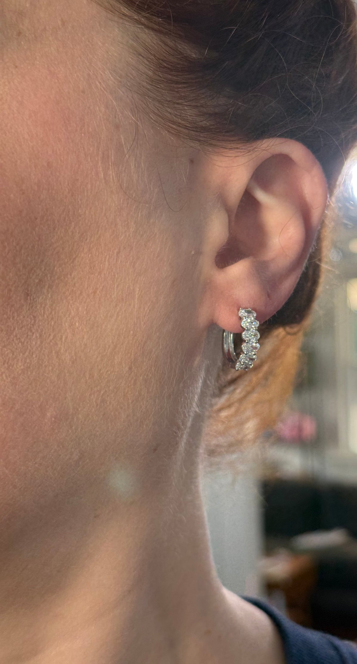 White gold 2.27ct oval lab diamond oval hoop earrings