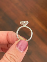 White gold 3.02ct cushion cut lab diamond ring. Stone measures approximately 8.2mm