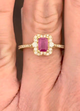 Yellow gold natural diamond and ruby ring
