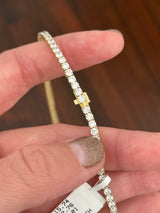18” 4 prong yellow gold with white gold prongs 15ct lab diamond tennis necklace