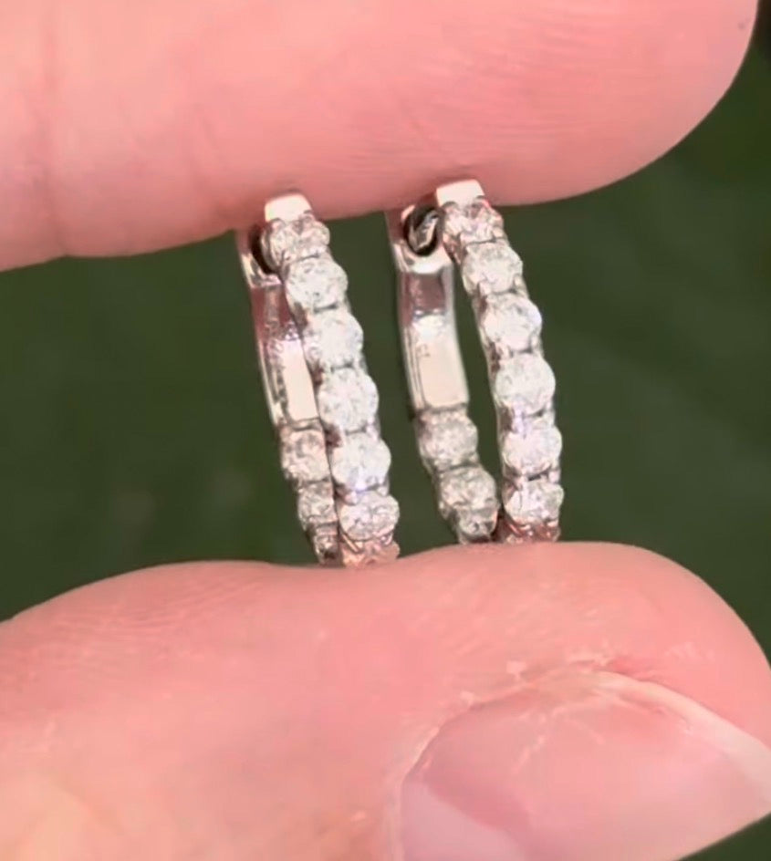 14.2mm white gold 0.72ct lab diamond inside out hoops