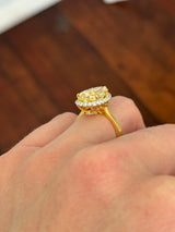 Yellow gold pear shape yellow lab diamond and white lab diamond ring