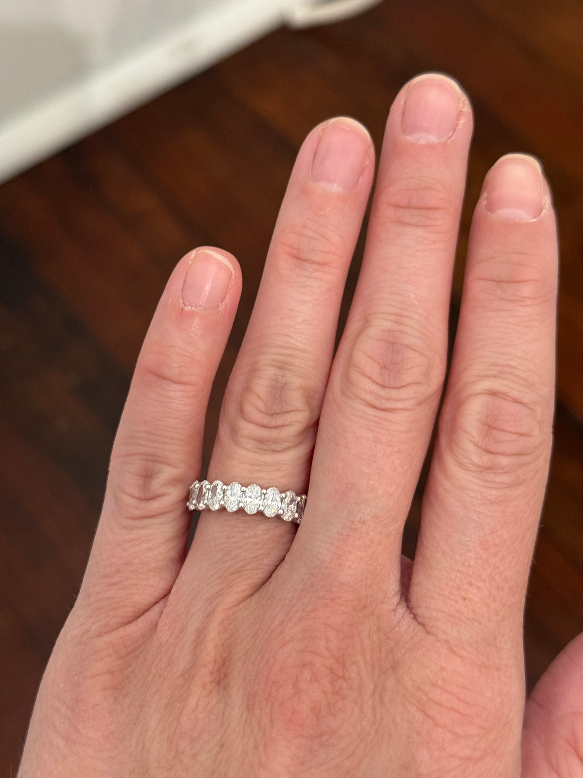 White gold oval lab diamond band
