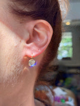 Yellow gold antique emerald cut lab diamond hook earrings