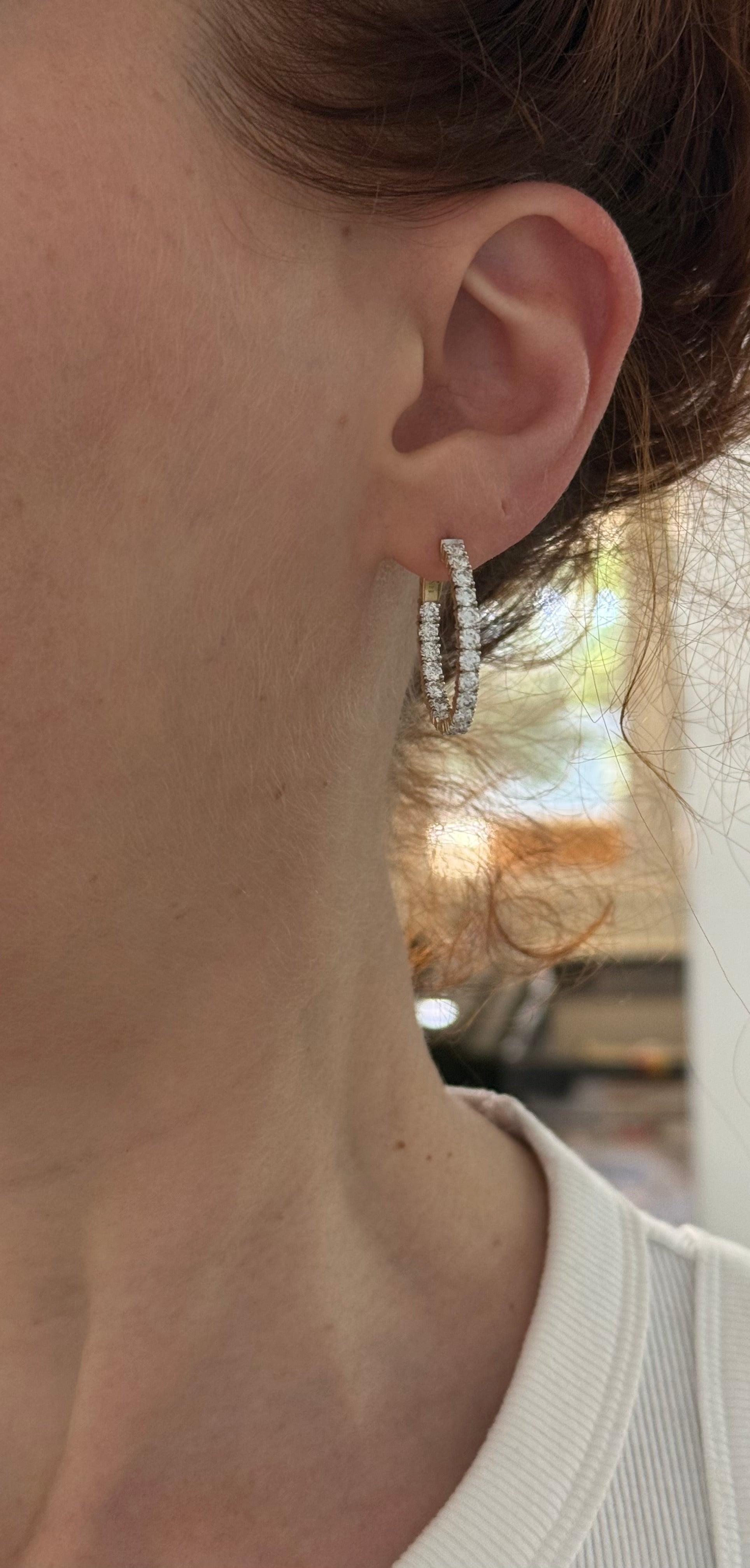 Yellow gold lab diamond oval hoop earrings. Includes IDT certificate.