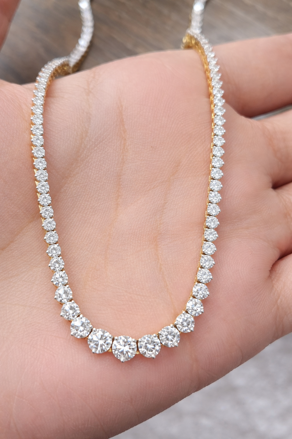 7.25ct Yellow Gold Lab Diamond 16.5" Graduated Tennis Necklace