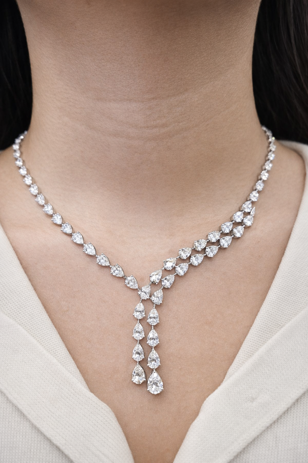 White Gold Pear Shaped Lab Diamond Necklace