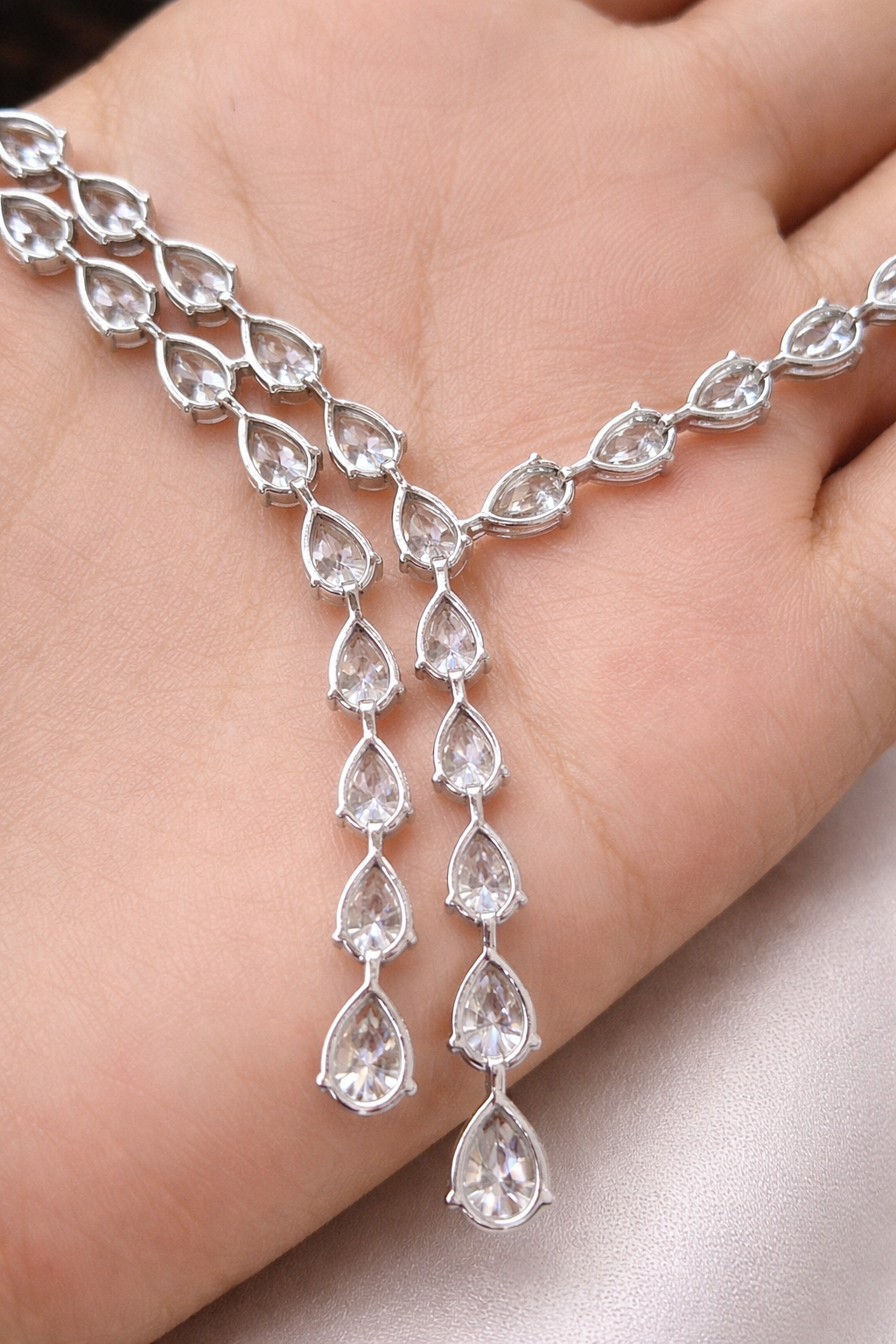 White Gold Pear Shaped Lab Diamond Necklace