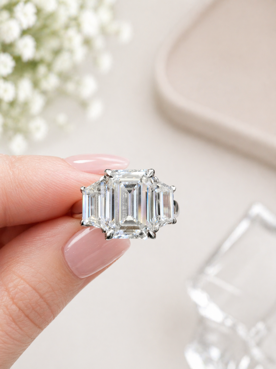5.59ct Emerald Platinum 3 stone Ring