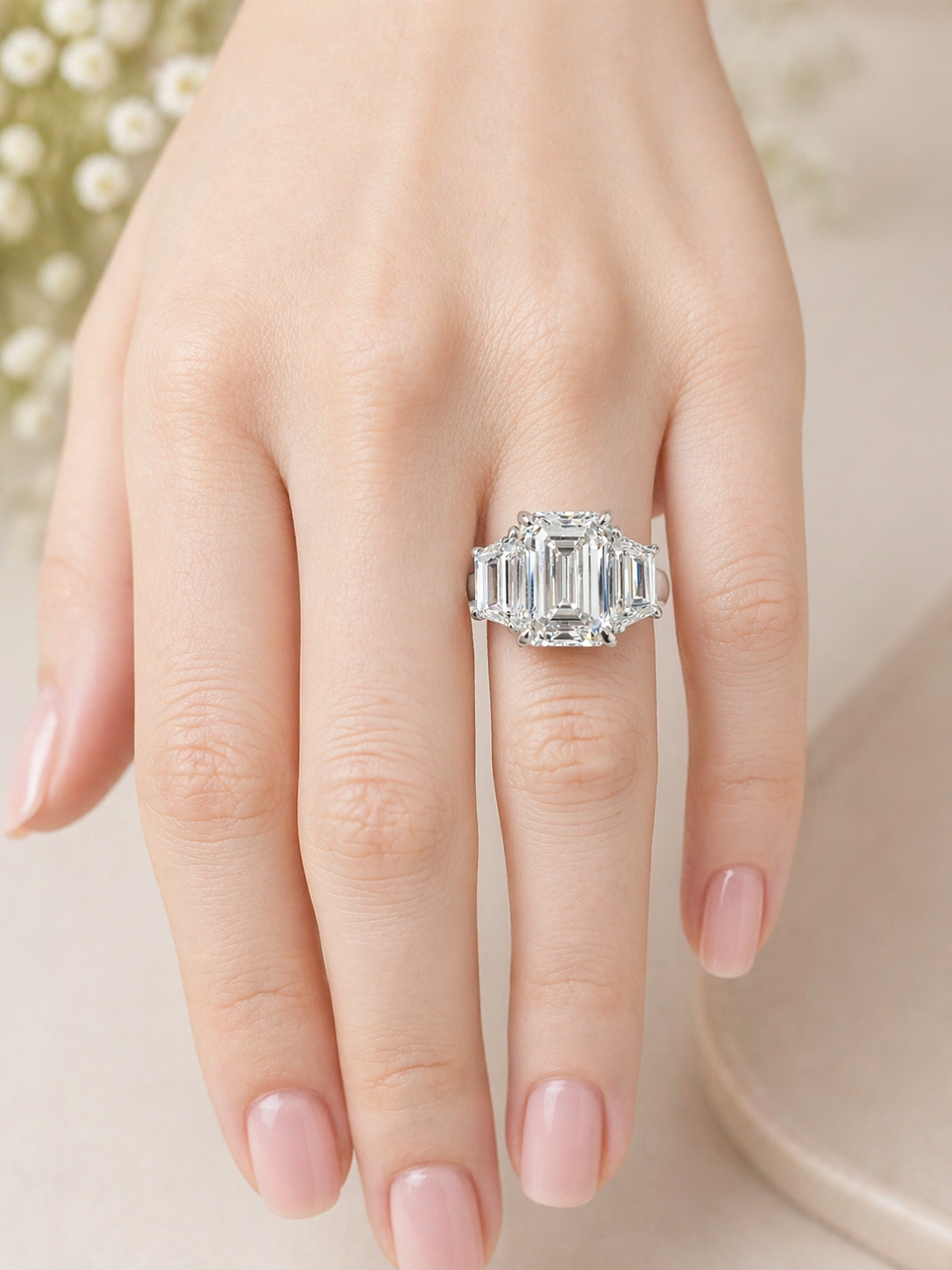 5.59ct Emerald Platinum 3 stone Ring