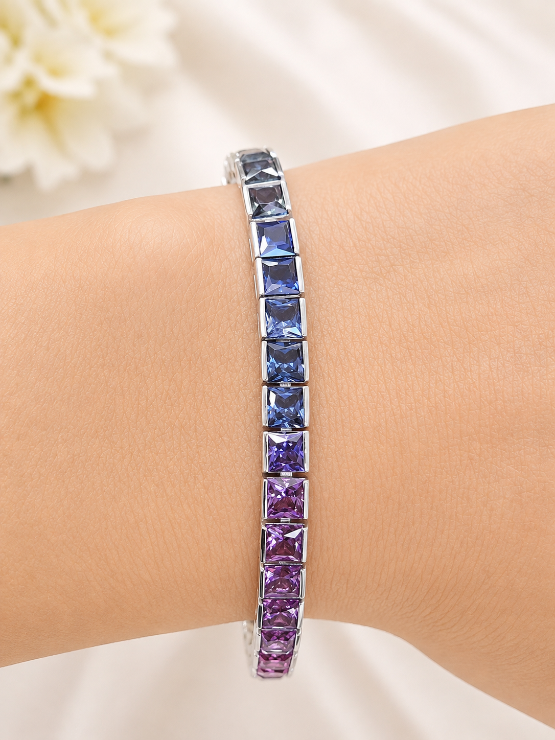 36cttw Rainbow Lab Sapphire Sterling Silver Bracelet